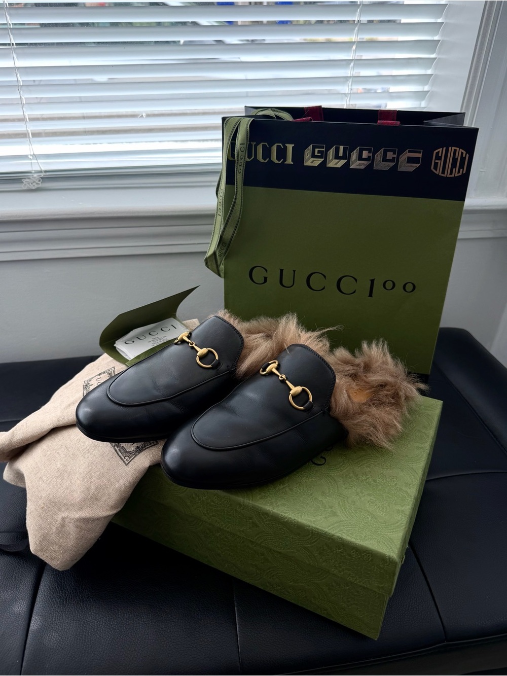 Gucci Princetown Horsebit Fur-Lined Leather Mule Black